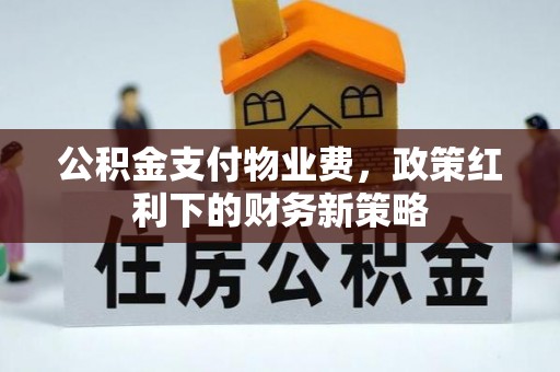 阜沙公积金支付物业费，政策红利下的财务新策略